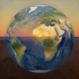 a sunrise in the devonian era of earth in the style of hudson river school of art, oil on canvas