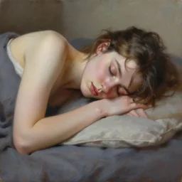 sleeping girl, oil painting, high qulity realistic, hd, 8 k, art by evan wilson