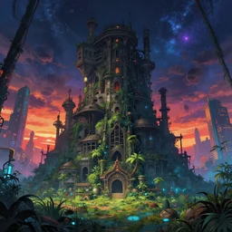 a beautiful hyperdetailed painting of urbex industrial architecture castle architecture by kengo kuma, junglepunk retrowave forest tundra sea thermal imaging elysian vice city fisheye cosmic desert landscape anime water cgsociety darkacademia sunset meadow, archdaily, wallpaper, highly detailed, trending on artstation.