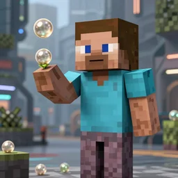 a minecraft enderman juggling ender pearls for spare change in a futuristic dystopia. ultra realism. uncanny setting.