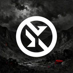metal band album cover, painting, centered logo, black, white , red