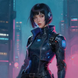 renoir painting of a cyberpunk woman