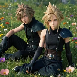 aerith from final fantasy 7 by tom bagshaw, sitting in a flower field by ilya kuvshinov, rtx reflections, maya, extreme high intricate hyperrealistic details by wlop, digital anime art by ross tran, medium shot, composition by sana takeda, dramatic lighting by greg rutkowski