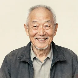 a portrait of a happy old man by ruan jia