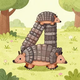 the capital letter alpha made from armadillos, from the story book'how to draw the alphabet from little animals'