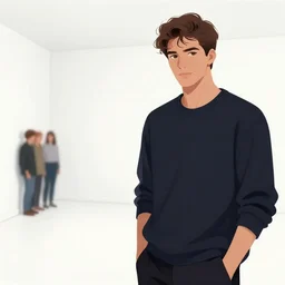 aesthetic digital illustration of a handsome young man in an empty white room by brian bolland, rachel birkett, alex ross, and neal adams | sinister, dangerous, headshot, character concept, concept art, unreal engine, finalrender, centered, deviantart, artgerm