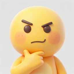 yak face, thinking deeply, hand holding chin, one eyebrow raised, emoji, comic, 3 d, - w 2 5 6