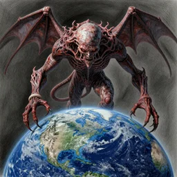 a breathtaking 3 d pencil symmetrical drawing of an incommensurable, malevolent entity, approaching earth, lovecraftian horror, saturated colors, digital art, catalogue raisonne, autodesk maya, cinema 4 d, hyperrealism, anthropomorphism, ultra detailed, 3 point perspective, octane render, arnonld render, photoshopped, physically based rendering, daz 3 d, by fredo