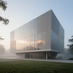museum designed by renzo piano, morning fog