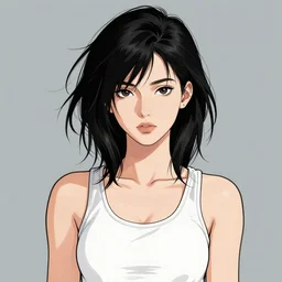 character portrait of a cool british girl with messy black hair, wearing a tanktop, lesbian, highly detailed, realistic, medium shot, vector line art, clean cel shaded vector art, by ross tron, lois van baarle, artgerm, helen huang, makoto shinkai, ilya kuvshinov, rossdraws