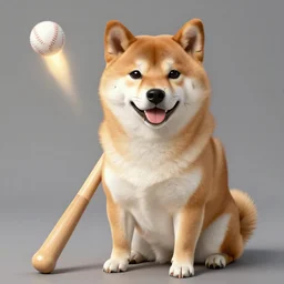 hyper realistic shiba inu, sitting, with a baseball bat, concept art, trending on art station