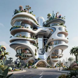 highly detailed futuristic architecture by Antoni Gaudí and Santiago Calatrava, floating buildings, reflective lighting, empty streetscapes, lush alien vegetation, ground-level view, puddles of water, stunning sunny lighting, sunrise, vivid colors, in the style of pixar animation, trending on Artstation, 8k, matte painting, ray tracing, hyper detailed, unreal engine 5, cinematic, epic lighting, cryengine, octane render, cyberpunk, red and orange glow, vibrant