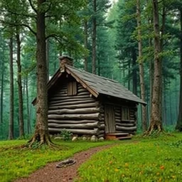 [ a log cabin in the forest ] [ van gogh ] [ 4 k ]