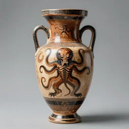 A greek amphora with Cthulhu drawings on it, outstanding, high quality, highly detailed, award-winning