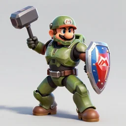 master chief deflects mario's hammer with a shield, digital art, 4 k, trending on artstation