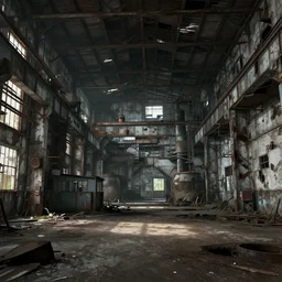 abandoned industrial factory interior, trending on artstation, digital art