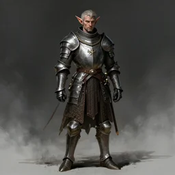 elf wearing medieval suit of armor, illustration, concept art, art by wlop, dark, moody, dramatic