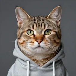 a studio photograph of a cat wearing a hoodie,realistic,photorealistic,hyperdetailed,hyperrealistic,detailed face,highly detailed,professional photo,professional lighting,studio photo,studio lighting,digital art,ultra realistic,ultra detailed,art by greg rutkowski