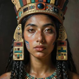 beauty aztec inca woman portrait by repin hyperrealism expressive eyes cyborg anime ghost in the shell