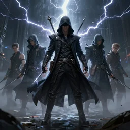 character concept, wide angle, full body, symmetrical head - on centralized, young assasin man. detailed, high quality, dynamic lightning, fantasy, scenematic. artwork by artgerm, wlop, alex ross, greg rutknowski, alphonse mucha