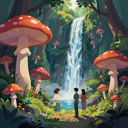 psychedelic mushrooms, enchanted forest, waterfall, clean cel shaded vector art, shutterstock, behance hd by lois van baarle, artgerm, helen huang, by makoto shinkai and ilya kuvshinov, rossdraws, illustration