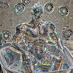a masculine and ripped transparent water elemental in a bathtub | Blender Render | Cycles | Simulation | GTX 3090 | Digital Art | Trending