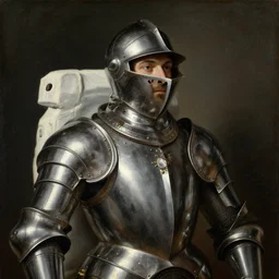 portrait of an astronaut knight with metal armor wearing a helmet by George Stubbs, renaissance painting, oild painting, old master