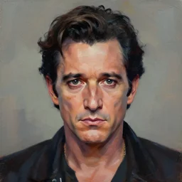 painterly portrait, Johnny Cash, impasto, fantasy, chuck close:7, carl spitzweg:7, cinematic light, full face, symmetrical face