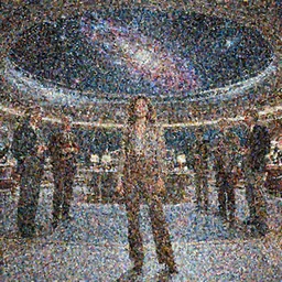 1970 Mila Kunis standing in an enormous luminal space ship lobby with grand vistas, nebula, Ludek Pesek, Rick Guidice, Chesley Bonestell, Lucien Rudaux, Rolf Klep, Fred Freeman, George Pal