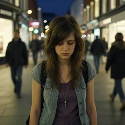 an emo girl at a british shopping precinct at night, 2006, amateur, colour