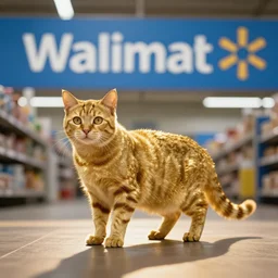a cat made of pure gold spotted in walmart, professional photography, bokeh, dramatic lighting