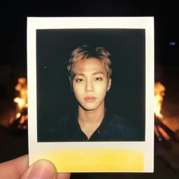 photo of bts jimin, facing the camera, kodak ektachrome, portrait, close up, kodak gold 2 0 0, 5 0 mm, fuji 8 0 0, polaroid, night time, bonfire, low light