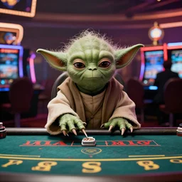 film still of yoda gambling in las vegas casino in the new star wars movie 4 k 8 k