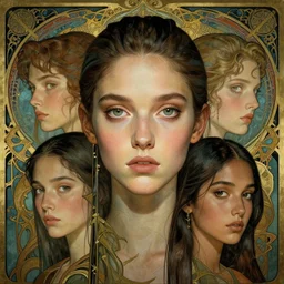 an art nouveau, ( cyberpunk ), multi - racial portrait in the style of anna dittmann and charlie bowater and chanthara. very large, clear, expressive, and intelligent eyes. centered, ultrasharp focus, dramatic lighting, photorealistic digital matte painting, intricate symmetrical ultra detailed background.