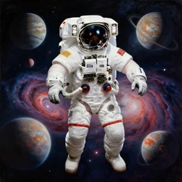 detailed rococo painting of a black astronaut spacewalking, planets behind, symmetrical, realistic, art station nebulas, dynamic lighting, 8 k, star wars, art by greg rutkowski, kehinde wiley, alphonse muca