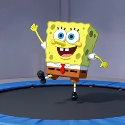 spongebob jumping on a trampoline