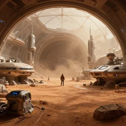 inside a futuristic dome city on mars, highly detailed, 4k, HDR, award-winning, artstation, octane render