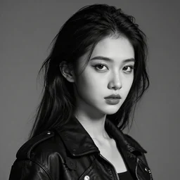 highly detailed portrait of black and white haired girl, wearing a black jacket, intricate, cgsociety, cinematic studio lighting