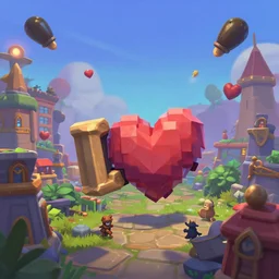 ! dream hyperrealistic photo of a city of love, bombs are falling from the sky, medium angle, in the style of hearthstone game