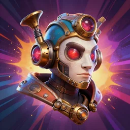 head of overwatch main character steampunk render Blizzard pixar maya engine on stylized background splash comics global illumination lighting artstation