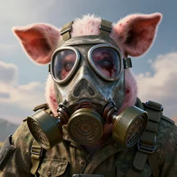 military zombie with pig body type in broken gasmask, details face, photo, bloody eyes, unreal engine, digital, artstation, detailed body, heavenly atmosphere, digital art, overdetailed art, trending on artstation, cgstudio, the most beautiful image ever created, dramatic, award winning artwork, beautiful scenery