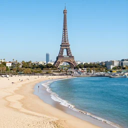 the beautiful city of paris rebuilt near the pacific ocean in sunny california, amazing weather, sandy beach, palm trees, splendid haussmann architecture, digital painting, highly detailed, intricate, concept art, matte painting, trending on artstation
