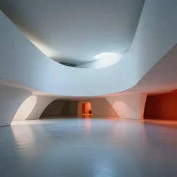 interior view of futuristic museum luminescent matte painting by frank lloyd wright