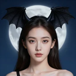 detailed portrait of a woman with a bat wing crown, night sky moon background, art by luis royo and walter crane and kay nielsen, watercolor illustration,