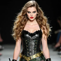 A beautiful portrait of Daria Strokous as Poison Ivy from Batman as a Versace fashion model Spring/Summer 2010, highly detailed, in the style of cinematic, Getty images, Milan fashion week backstage, Makeup by Pat McGrath, Hair by Guido Palau, Greg rutkowski