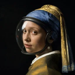 a woman's face in profile, glass space helmet, in the style of the dutch masters and gregory crewdson, dark and moody