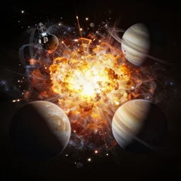 planets colliding, space explosion slow motion