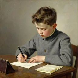 1950 painting of a boy writing a letter
