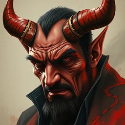 portrait of evil viktor orban depicted as the devil, satan, beelzebub, lucifer, with horns and goat hoof, highly detailed, digital painting, watercolor, soviet realism, engraving, artstation, concept art, smooth, sharp focus, vivid grunge, illustration, unreal engine 5, 8 k, art by bilibin and kuvshinov and malevich and mucha