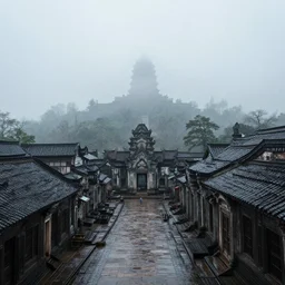 rainy, foggy, ancient city, 4k, 8k